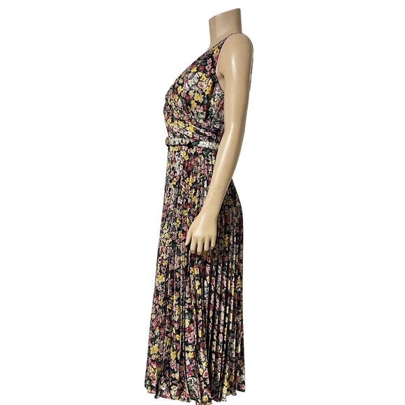 NWT Ralph Lauren Black Label Pleated Metallic Floral Dress Size 2 Jacquard - Picture 2 of 15